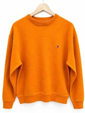 Tommy Hilfiger Orange Crewneck Sweatshirt Small 90s Normcore Minimalist Vintage
